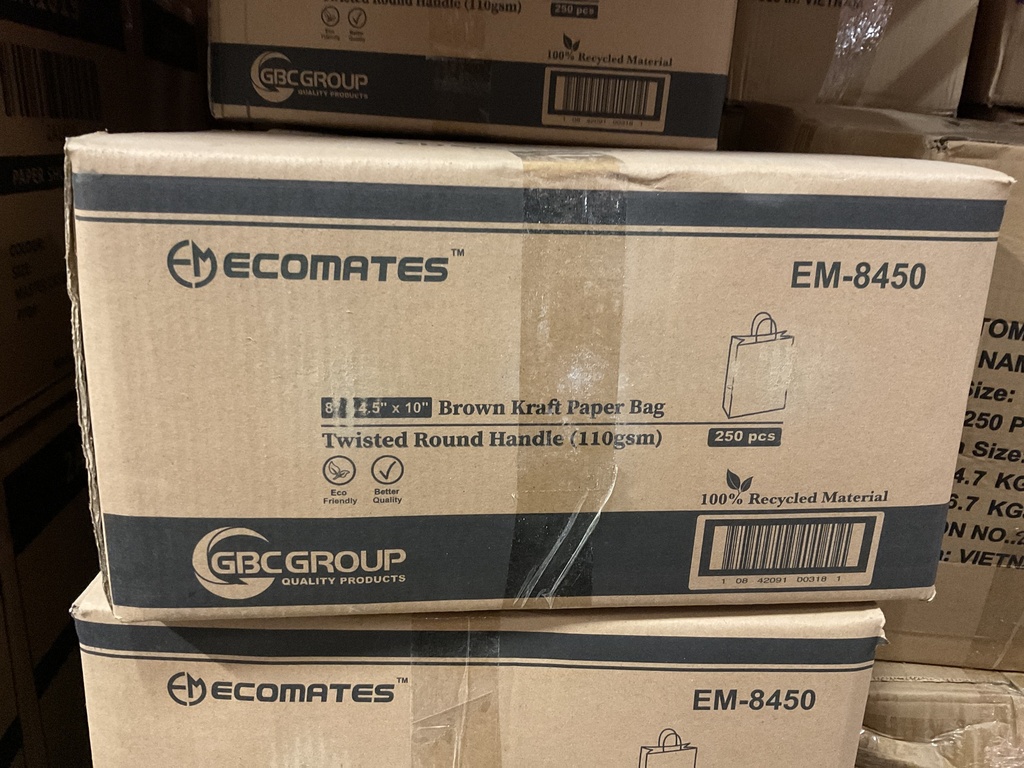 EM-8450, Brown Kraft Paper Bags with Handle (250 PC) Ecomates