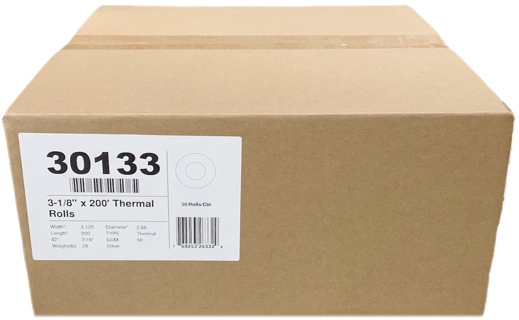 30133, 3-1/8x200 Thermal Rolls (50 RL)