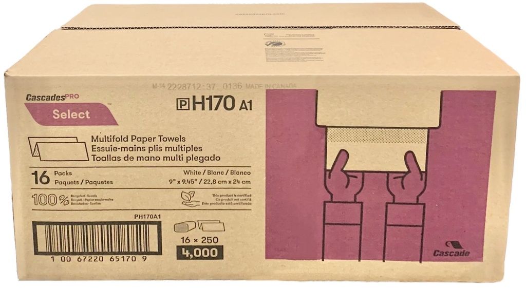 H170B, White Multifold Paper Towels (16x250 PC) Cascades Pro Select