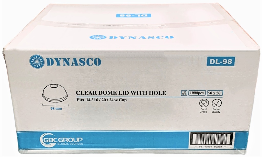 DL-98, Clear Dome Lids with Hole (1000 PC) Dynasco