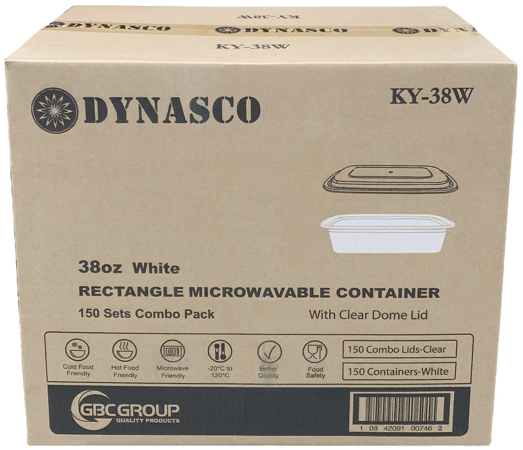 KY-38W, 38oz White Rectangular Combo (150 SET) Dynasco