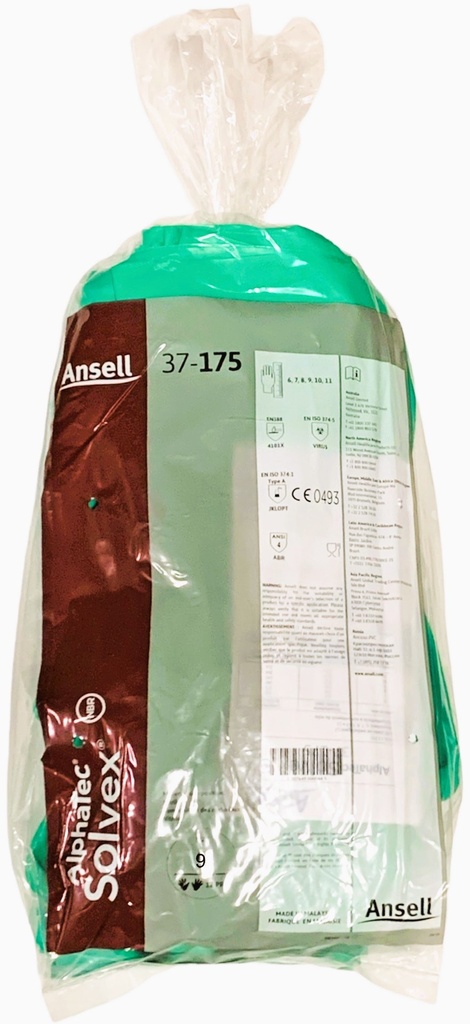 37-175, (L) Size 9 Green Gloves (12 PR) Ansell Alphatec Solvex