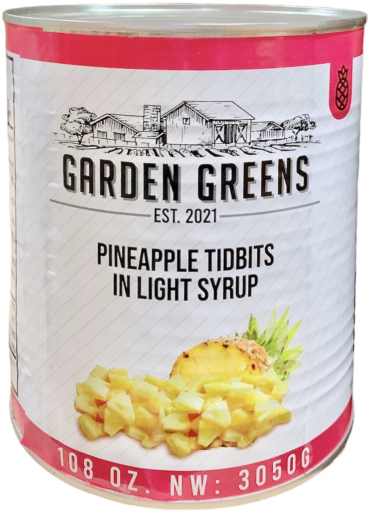 GF-0260, Pineapple Tidbits in Light Syrup (108 oz) Garden & Greens