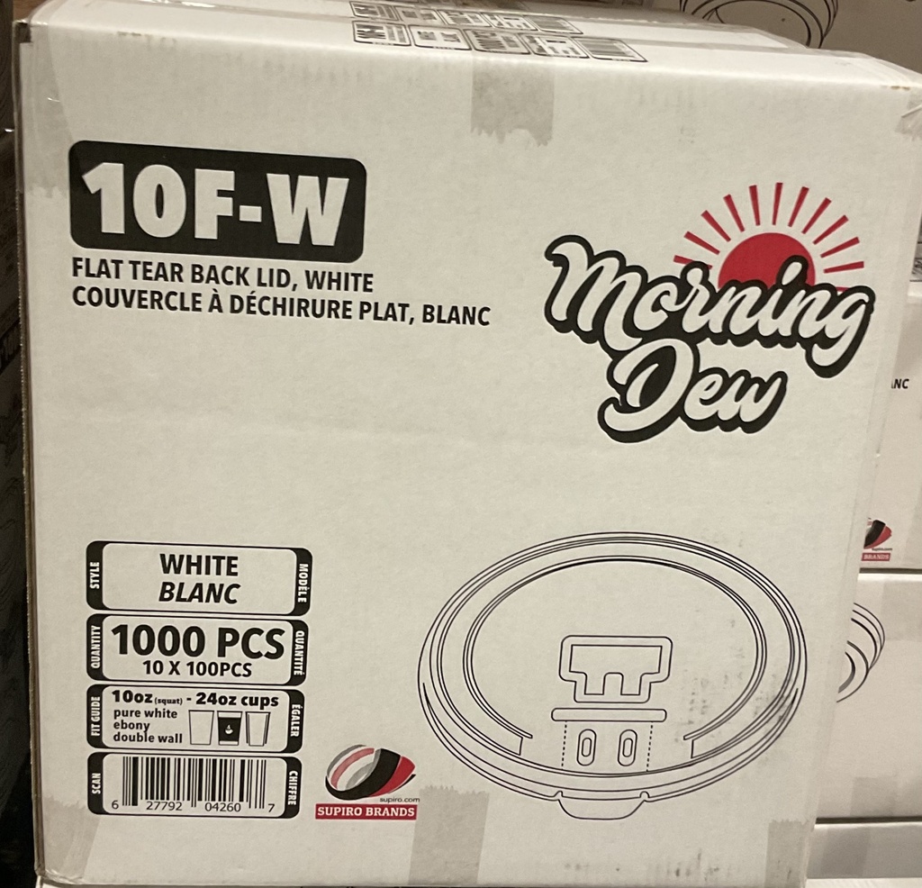 10F-W, White Tear Back Flat Lid for Hot Paper Cup (1000 PC) Morning Dew