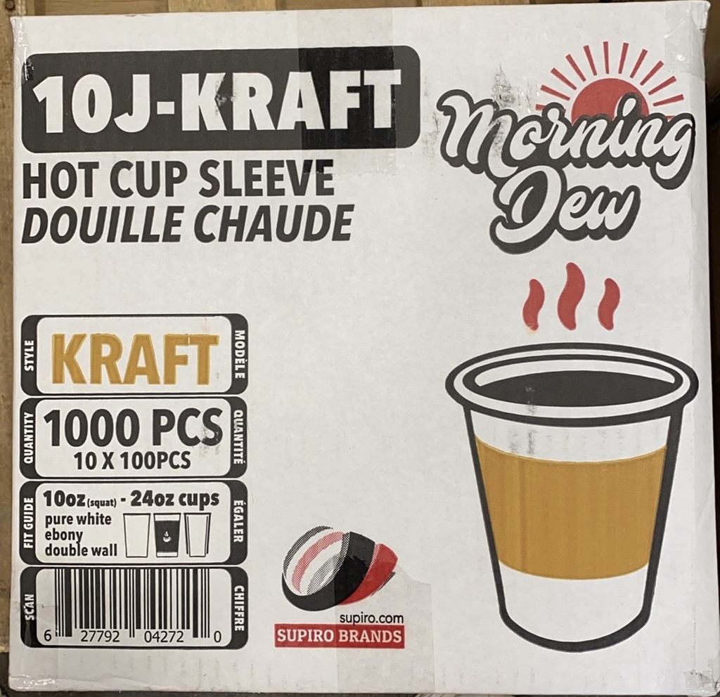 10J-KRAFT, 10-24oz Kraft Hot Cup Sleeve (1000 PC) Morning Dew