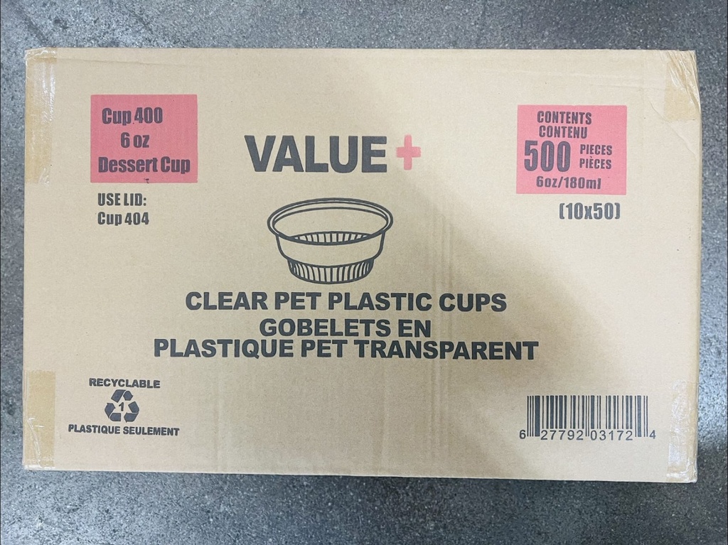 CUP400, 6 oz/180 ml Clear PET Plastic Cups (500 PC) Value+