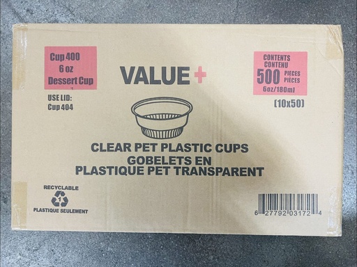 [*84228] CUP400, 6 oz/180 ml Clear PET Plastic Cups (500 PC) Value+